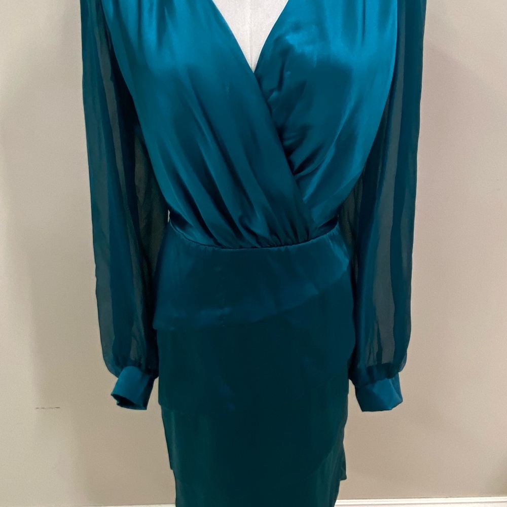 Elegant Teal Wrap Dress - Picture 2 of 7